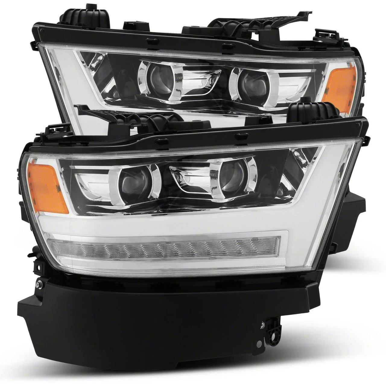 AlphaRex PRO-Series Projector Headlights; Chrome Housing; Clear Lens (19-24 RAM 1500 w/ Factory LED Headlights)