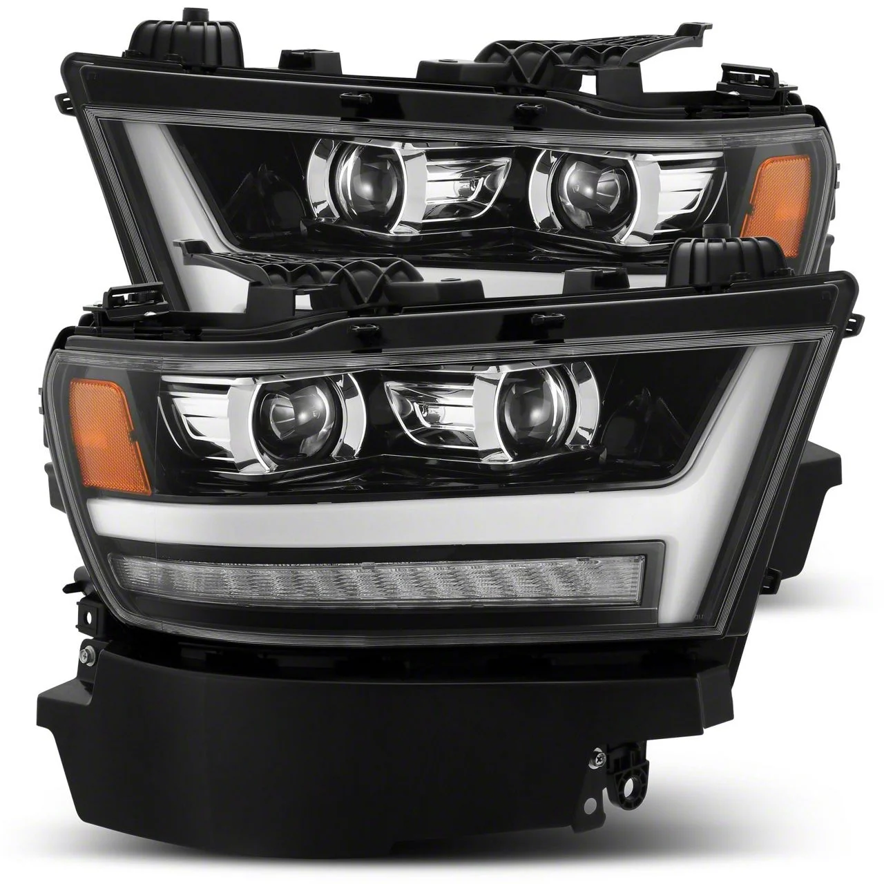 AlphaRex PRO-Series Projector Headlights; Jet Black Housing; Clear Lens (19-24 RAM 1500 w/ Factory LED Headlights)