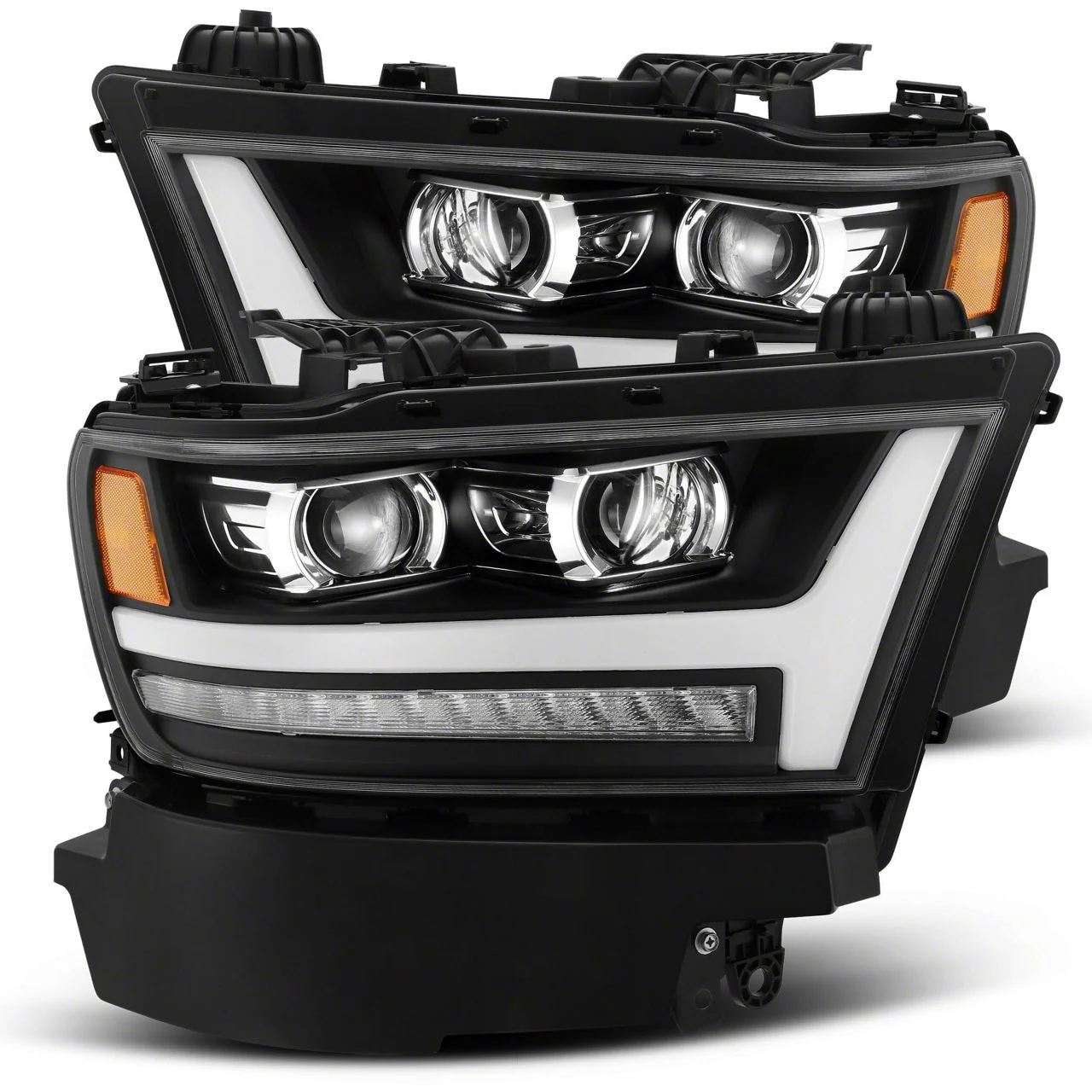 AlphaRex PRO-Series Projector Headlights; Matte Black Housing; Clear Lens (19-24 RAM 1500 w/ Factory LED Headlights)