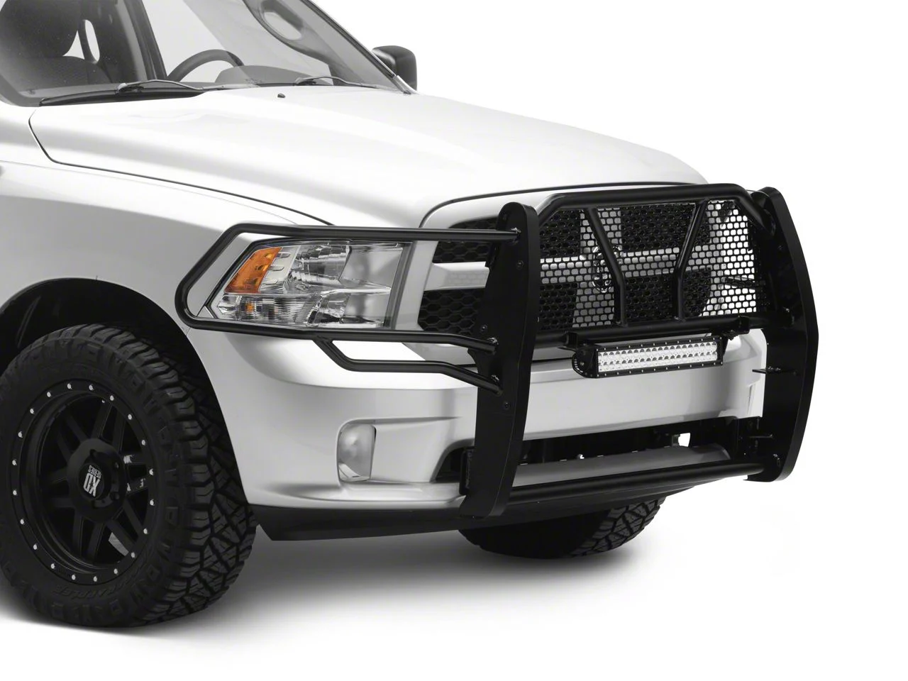 Rugged Heavy Duty Grille Guard with 20-Inch LED Light Bar; Black (09-18 RAM 1500, Excluding Rebel & Sport)