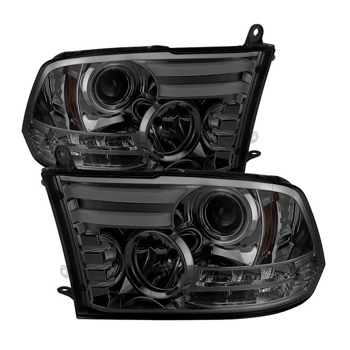 Light Bar DRL Projector Headlights; Chrome Housing; Smoked Lens (13-18 RAM 1500 w/ Factory Halogen Quad Headlights)