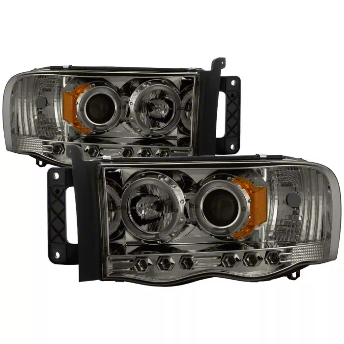LED Halo Projector Headlights; Chrome Housing; Smoked Lens (02-05 RAM 1500)