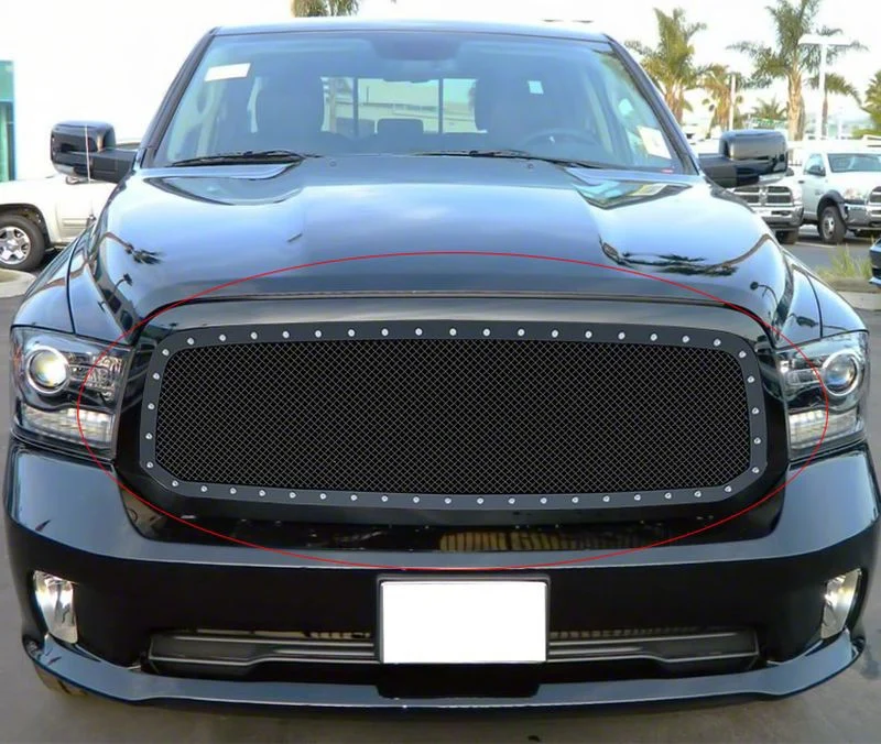 Stainless Steel Rivet Upper Grille Insert; Black (13-18 RAM 1500, Excluding Laramie, Sport & Rebel)