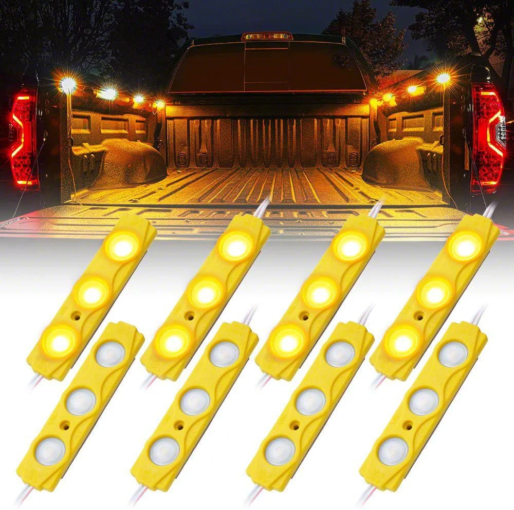 8-LED Rock Light Pod Truck Bed Lighting Kit; Amber (Universal; Some Adaptation May Be Required)