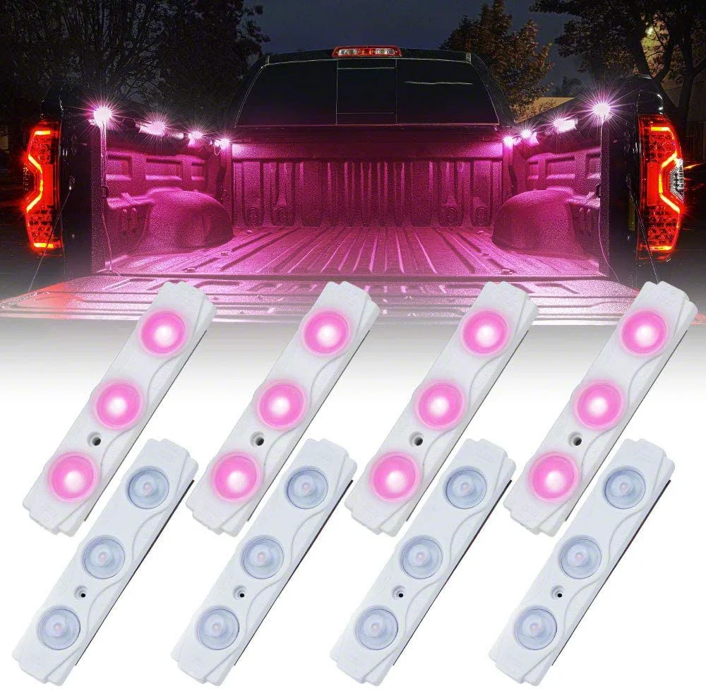 8-LED Rock Light Pod Truck Bed Lighting Kit; Pink (Universal; Some Adaptation May Be Required)