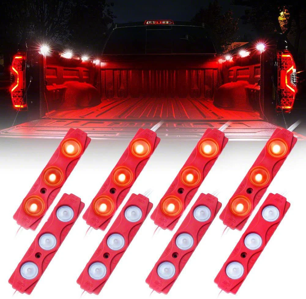 8-LED Rock Light Pod Truck Bed Lighting Kit; Red (Universal; Some Adaptation May Be Required)
