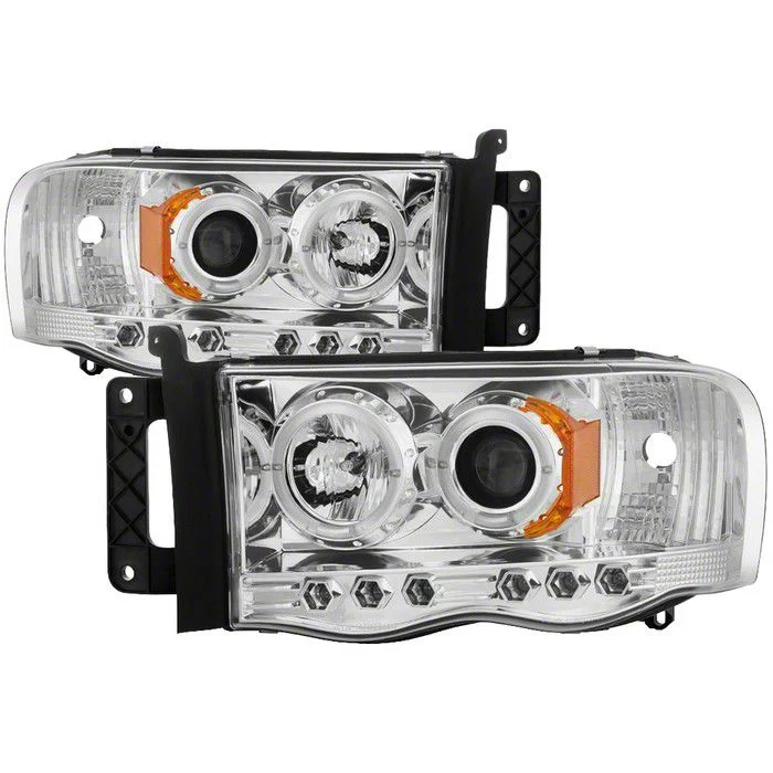 LED Halo Projector Headlights; Chrome Housing; Clear Lens (03-05 RAM 2500)