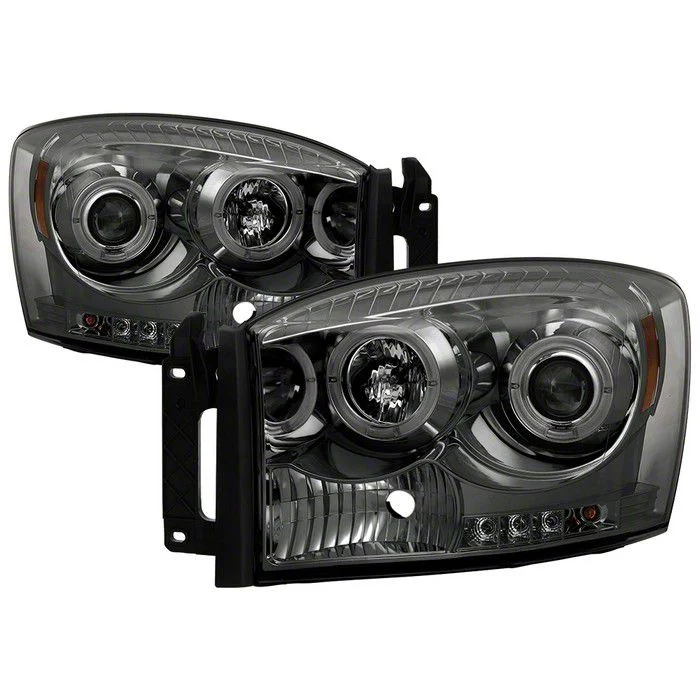 LED Halo Projector Headlights; Chrome Housing; Smoked Lens (06-09 RAM 2500)