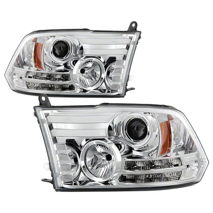 Light Bar DRL Projector Headlights; Chrome Housing; Clear Lens (10-18 RAM 2500 w/ Factory Halogen Non-Projector Headlights)