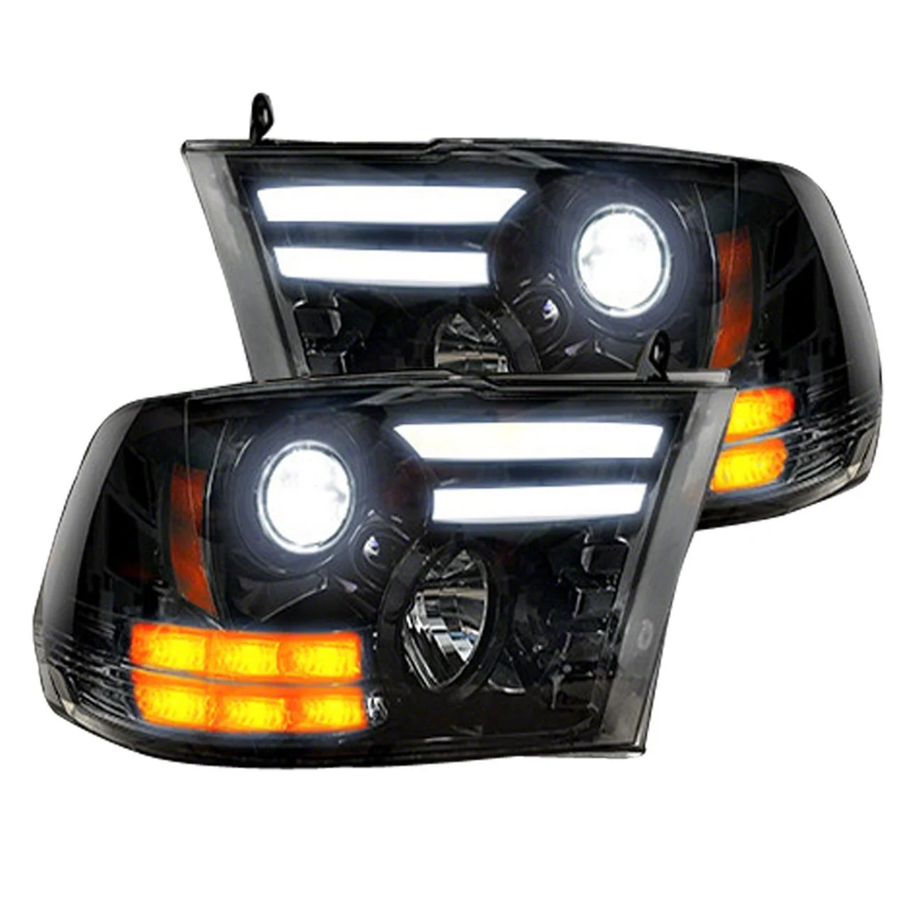OLED DRL Projector Headlights; Black Housing; Smoked Lens (14-18 RAM 2500 w/ Factory Halogen Non-Projector Headlights)