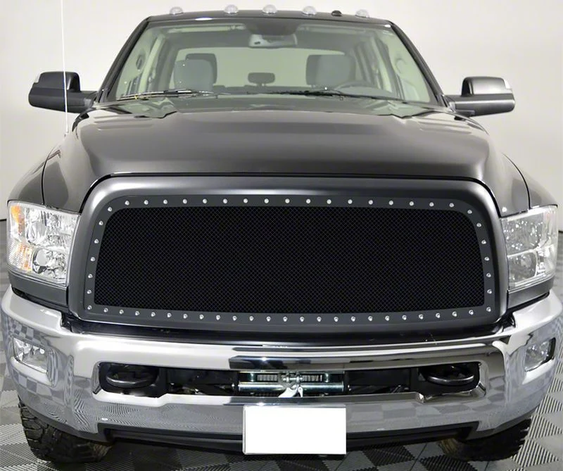 Stainless Steel Rivet Upper Grille Insert; Black (13-18 RAM 2500)