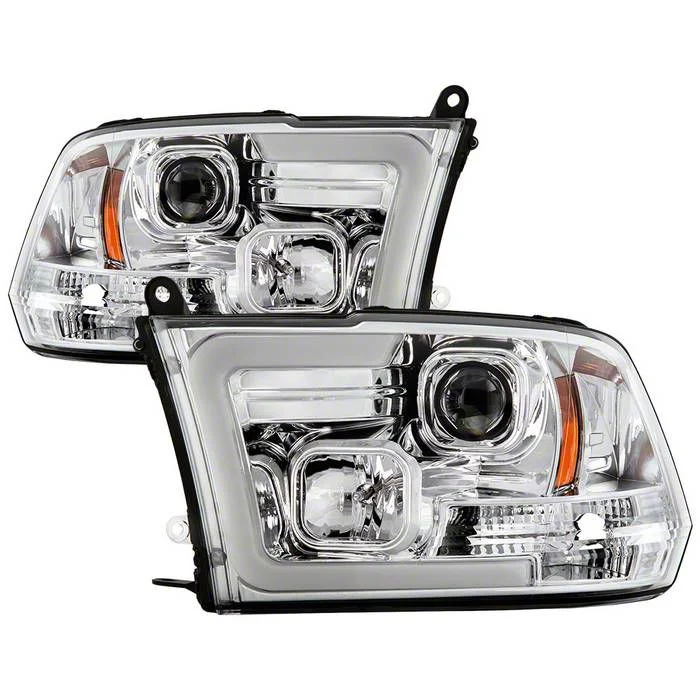 Version 2 Switchback Light Bar Projector Headlights; Chrome Housing; Clear Lens (10-18 RAM 2500 w/ Factory Halogen Non-Projector Headlights)