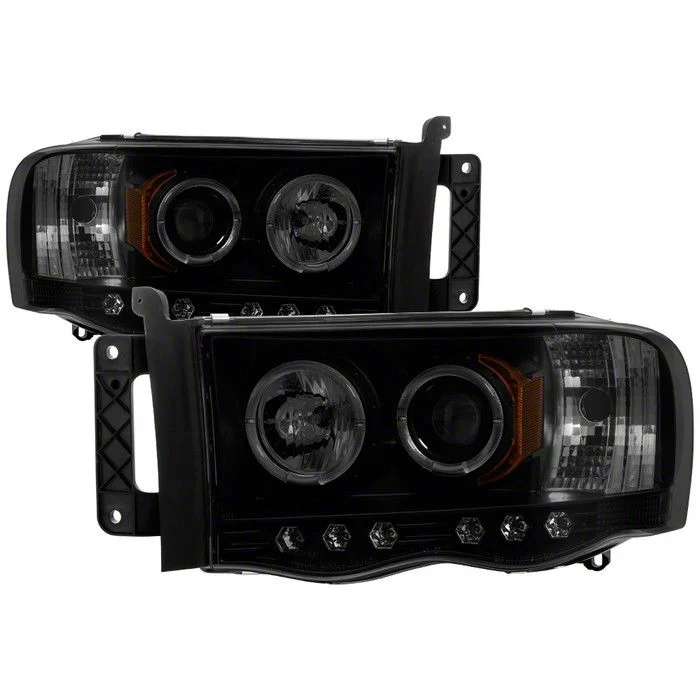 LED Halo Projector Headlights; Black Housing; Smoked Lens (03-05 RAM 3500)