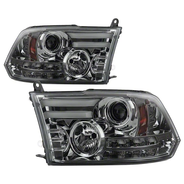 Light Bar DRL Projector Headlights; Chrome Housing; Smoked Lens (10-18 RAM 3500 w/ Factory Halogen Non-Projector Headlights)