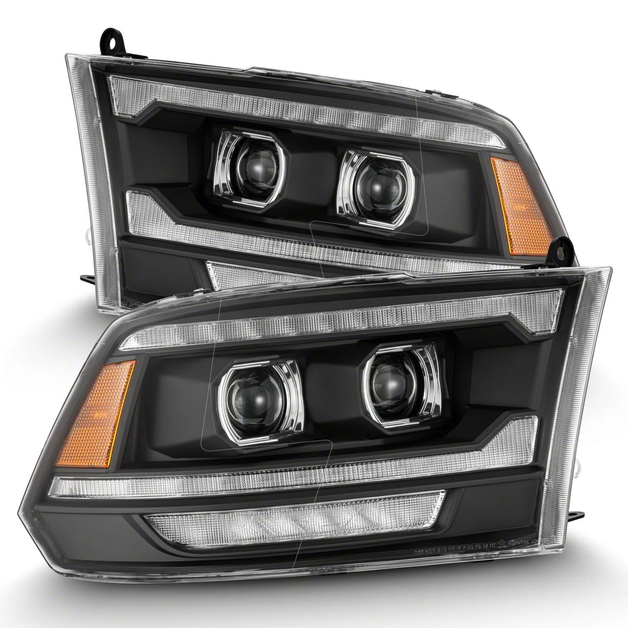 AlphaRex LUXX-Series 5th Gen 2500 G2 Style LED Projector Headlights; Black Housing; Clear Lens (13-18 RAM 3500 w/ Factory Projector Headlights)