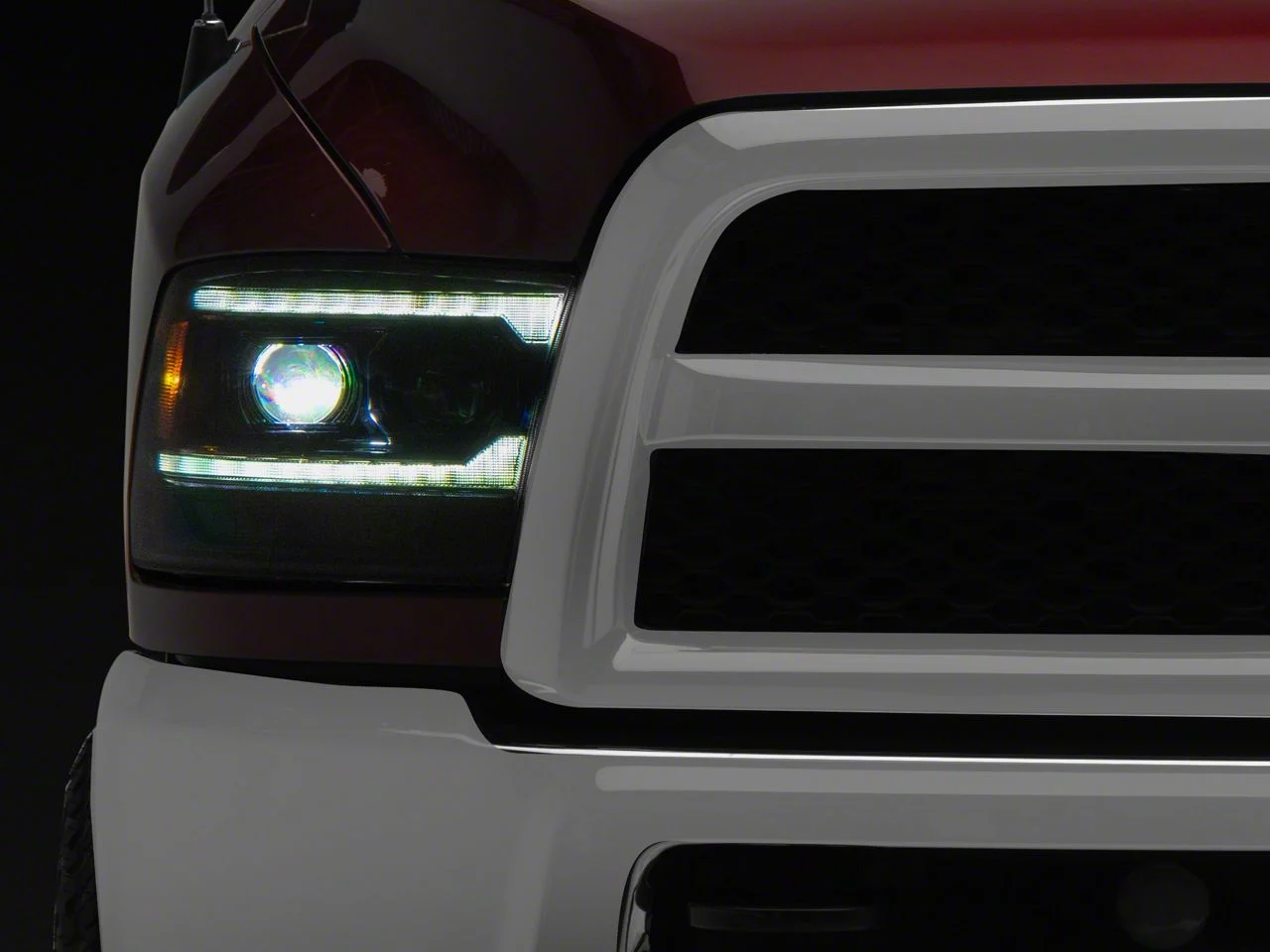 AlphaRex LUXX-Series 5th Gen 2500 G2 Style LED Projector Headlights; Alpha Black Housing; Clear Lens (10-18 RAM 3500 w/ Factory Halogen Non-Projector Headlights)