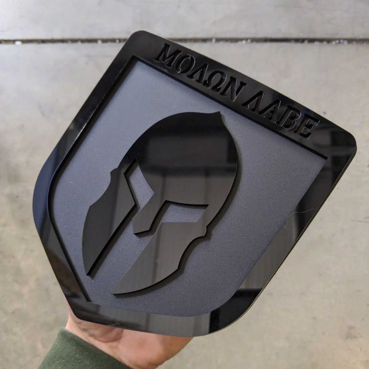 Molon Labe Tailgate Badge; Gloss Black on Matte Black (10-18 RAM 3500)