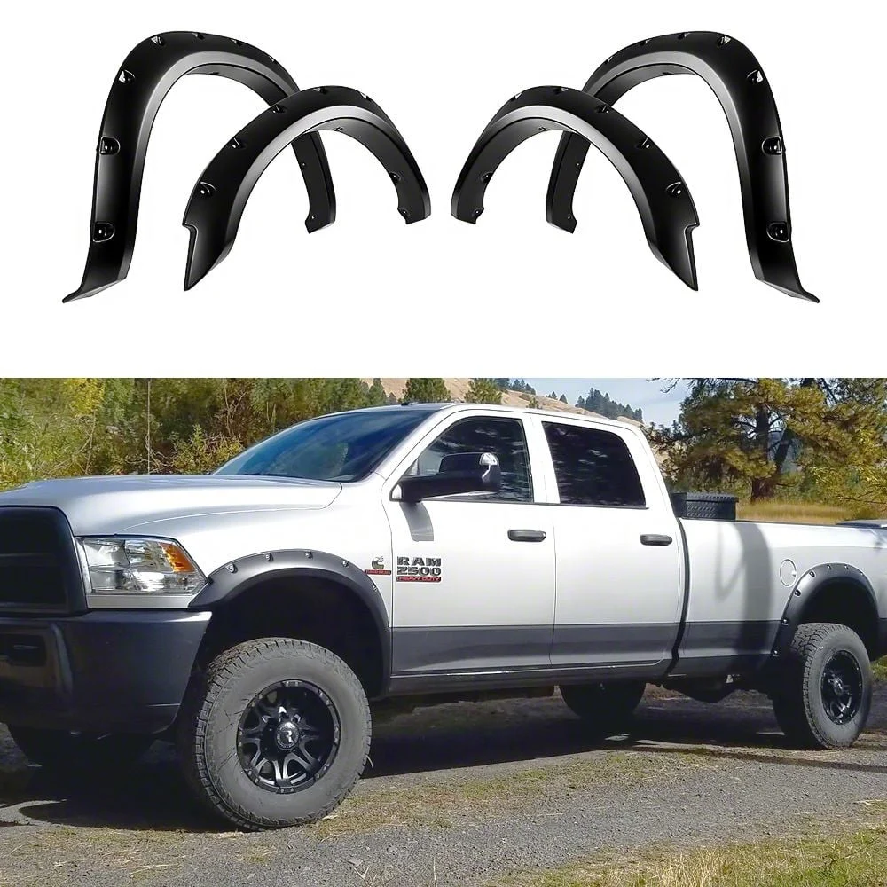 Pocket Dimple Style Fender Flares; Smooth Black (10-18 RAM 3500)