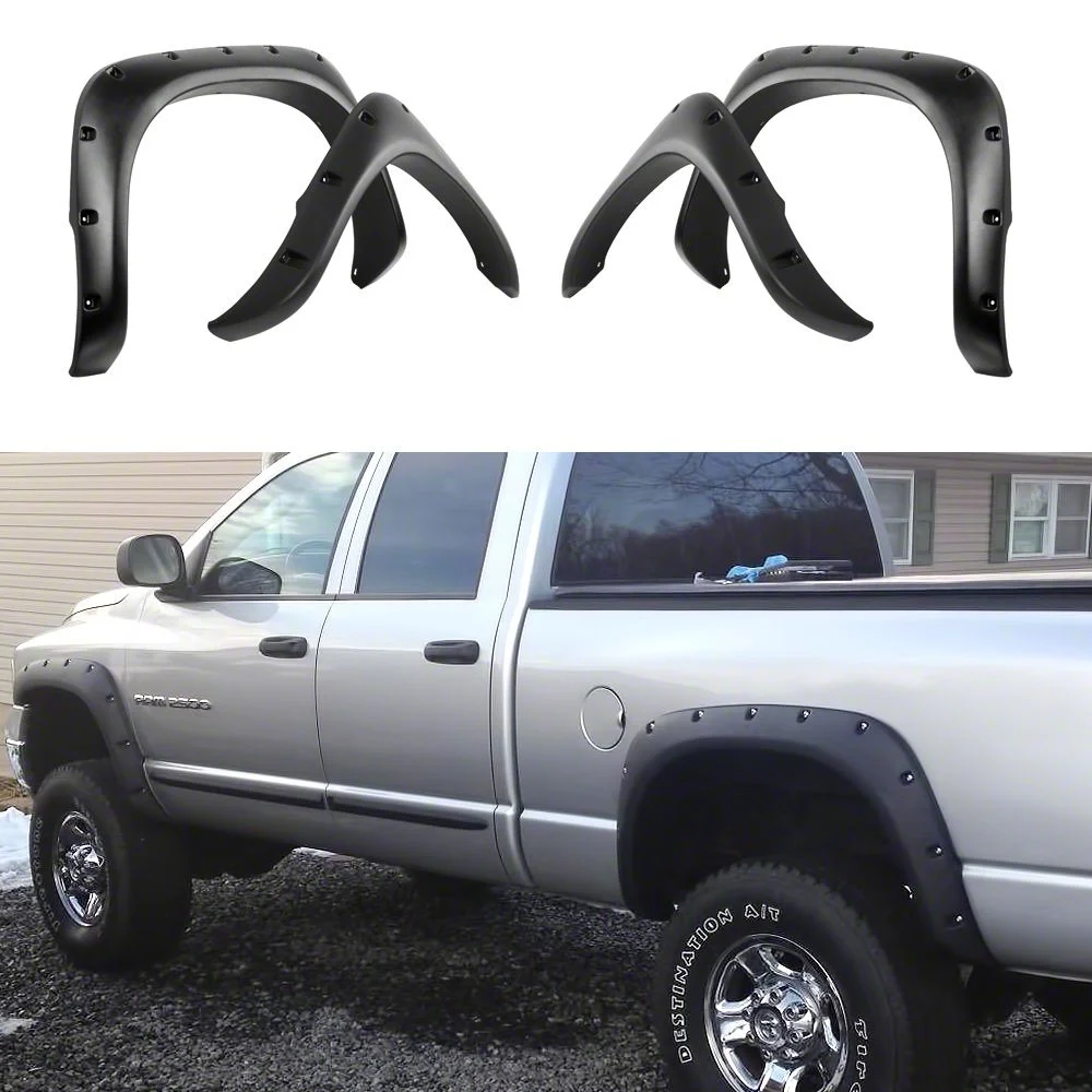Pocket Dimple Style Fender Flares; Smooth Black (03-09 RAM 3500)