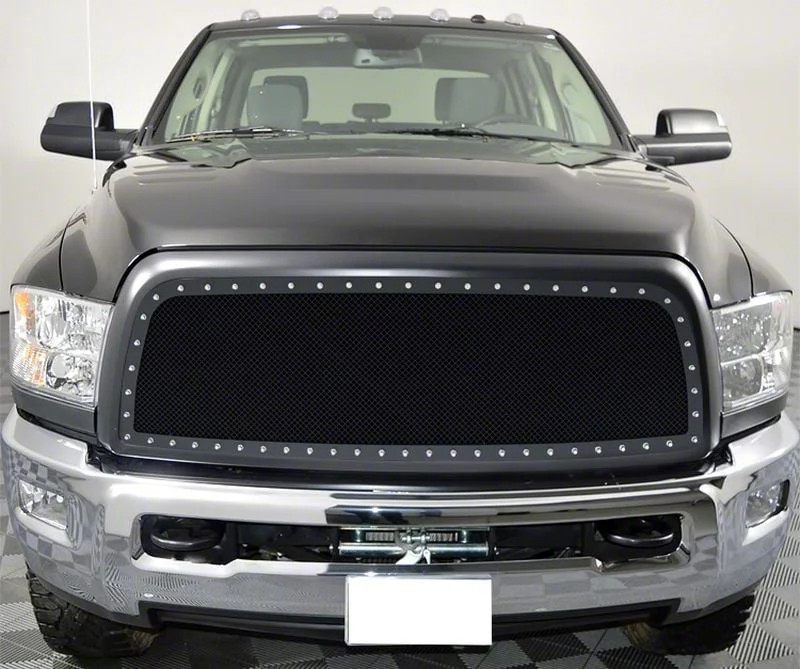 Stainless Steel Rivet Upper Grille Insert; Black (13-18 RAM 3500)