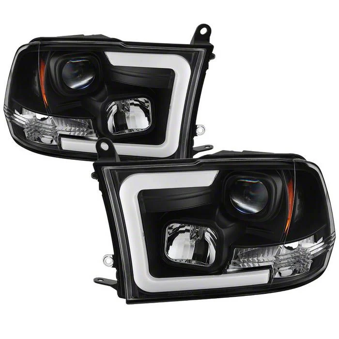Version 2 Light Bar DRL Projector Headlights; Black Housing; Clear Lens (10-18 RAM 3500 w/ Factory Halogen Non-Projector Headlights)