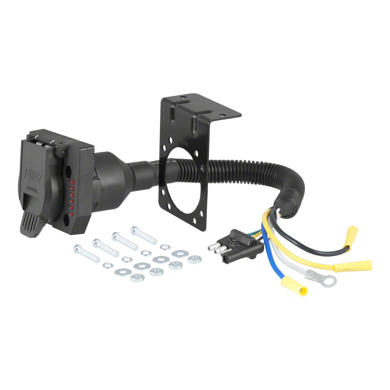 4-Way Flat to 7-Way RV Blade Electrical Adapter with Tester