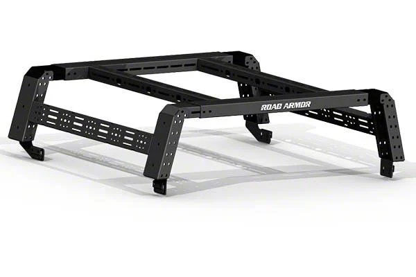 Road Armor TRECK Drill-less Rack Base Mounting Bracket Kit; Satin Black (07-26 Silverado 3500 HD)