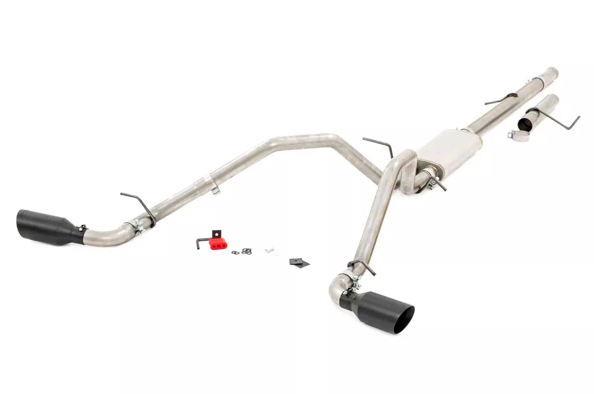 Rough Country Dual Exhaust System with Black Tips; Side Exit (09-13 4.8L Sierra 1500)