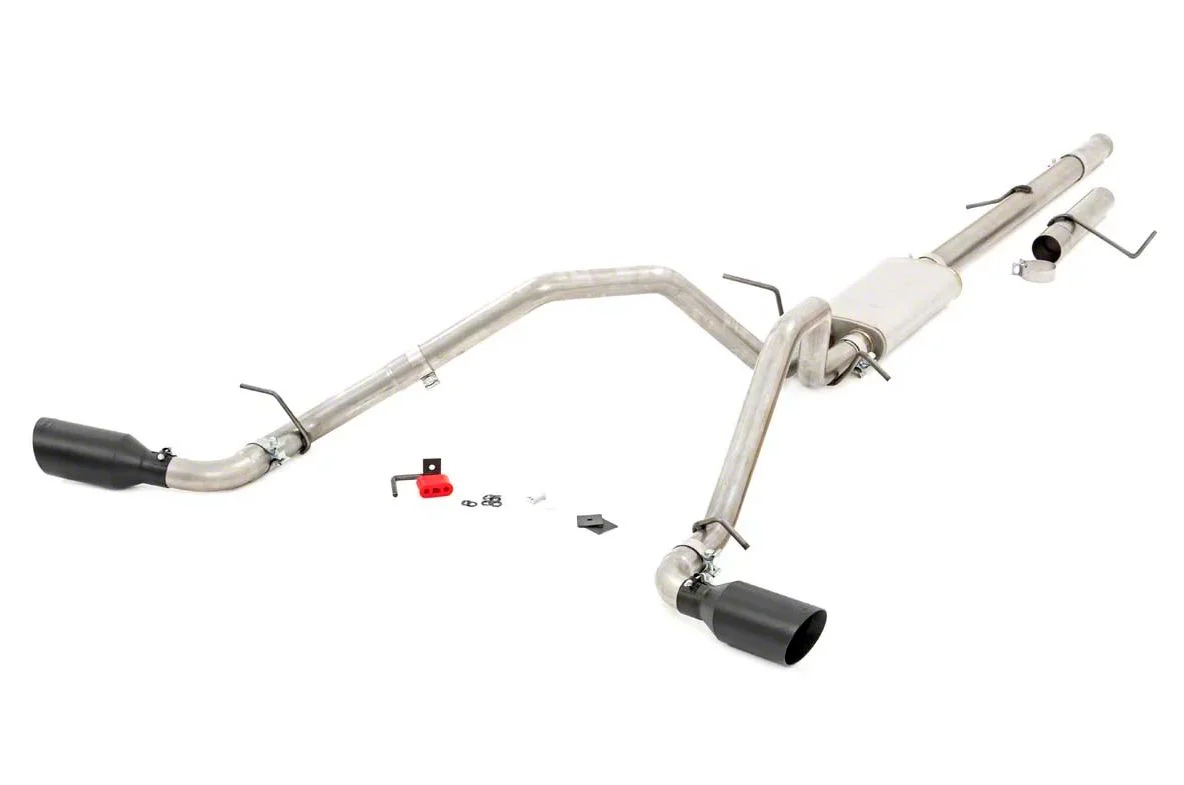 Rough Country Dual Exhaust System with Black Tips; Side Exit (09-13 4.8L Silverado 1500)