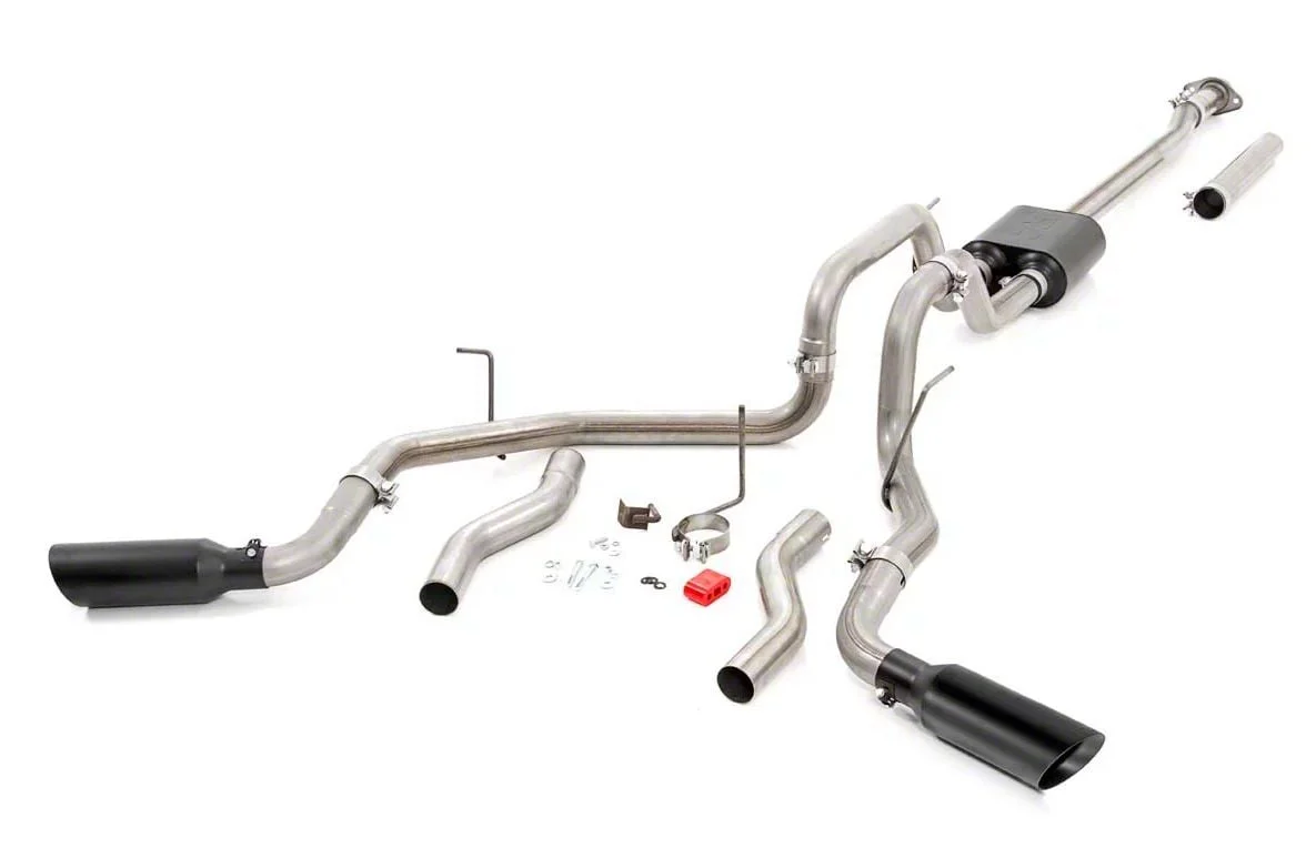 Rough Country Dual Exhaust System with Black Tips; Side/Rear Exit (09-10 5.4L F-150)
