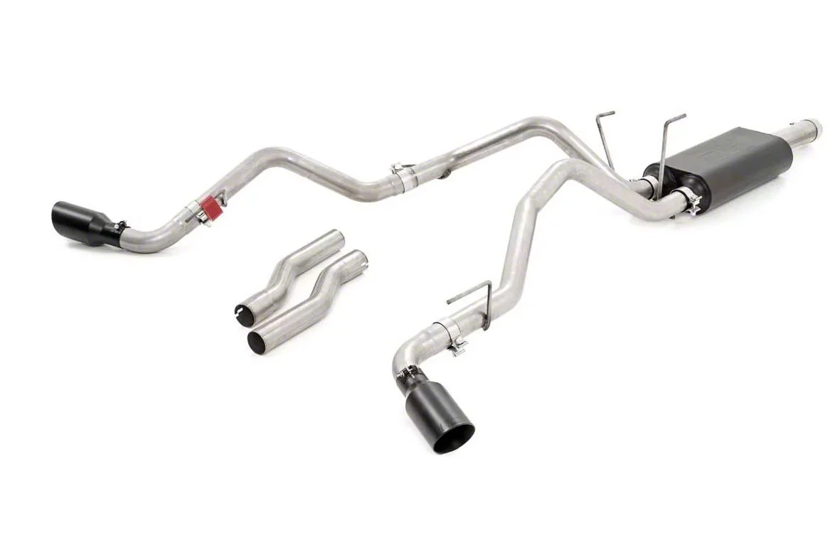 Rough Country Dual Exhaust System with Black Tips; Side/Rear Exit (09-18 5.7L RAM 1500)
