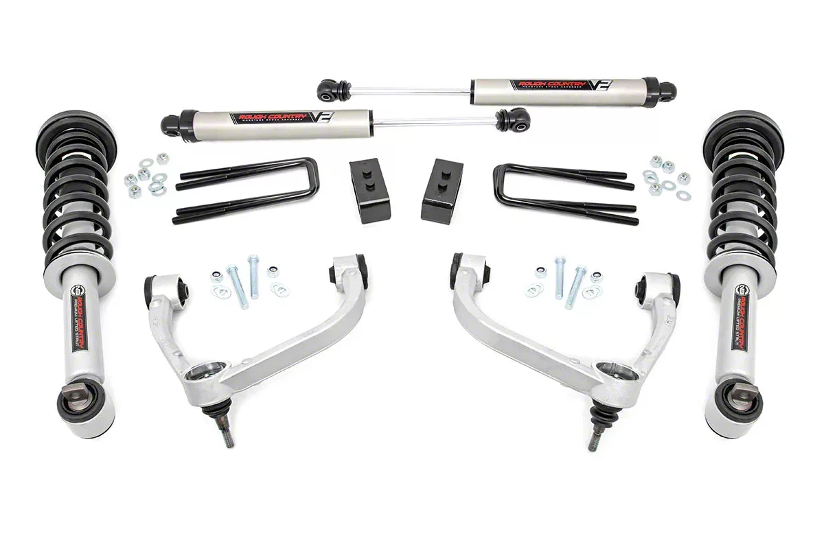 Rough Country 3-Inch Bolt-On Upper Control Arm Suspension Lift Kit with V2 Monotube Shocks (14-20 4WD F-150 SuperCab, SuperCrew, Excluding Raptor)