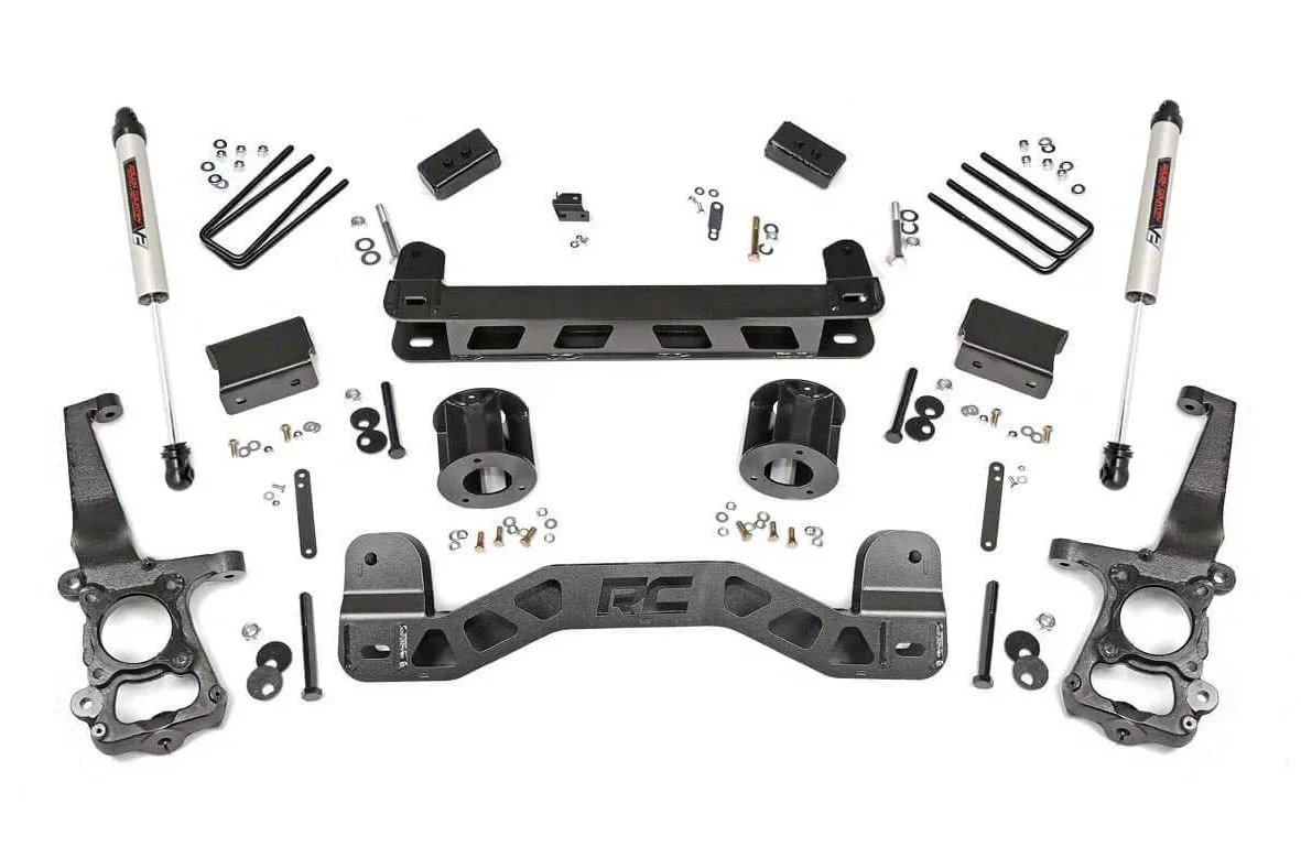 Rough Country 4-Inch Suspension Lift Kit with V2 Monotube Shocks (15-20 2WD F-150)