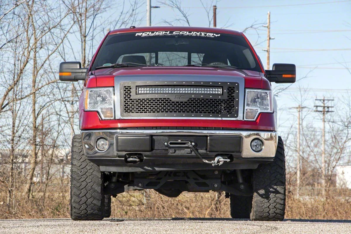 Rough Country Mesh Upper Grille Insert with 30-Inch Black Series Amber DRL LED Light Bar; Black (09-14 F-150, Excluding Raptor)