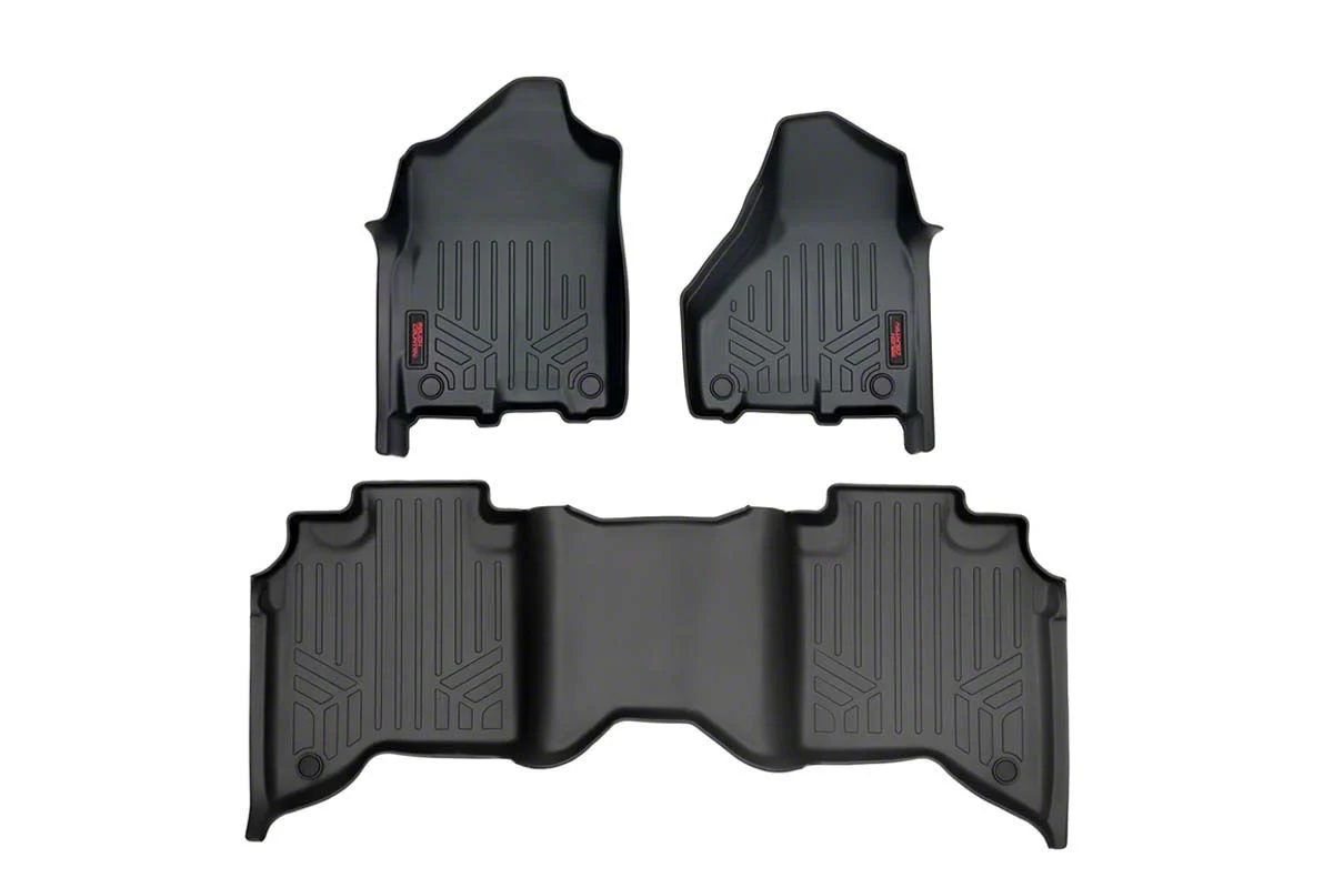Rough Country Heavy Duty Front and Rear Floor Mats; Black (19-24 RAM 2500 Crew Cab w/ Front Bucket Seats)