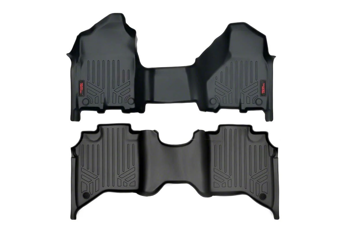 Rough Country Heavy Duty Front and Rear Floor Mats; Black (19-24 RAM 2500 Crew Cab w/ Front Bench Seats)