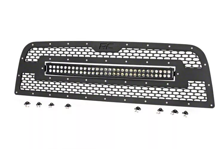 Rough Country Offroad Mesh Upper Grille Insert with 30-Inch Black Series LED Light Bar; Black (13-18 RAM 2500, Excluding Limited & Power Wagon)