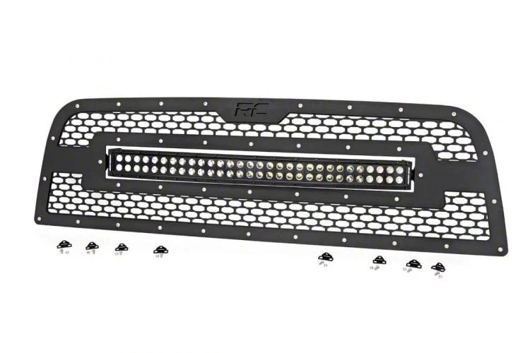Rough Country Offroad Mesh Upper Grille Insert with 30-Inch Black Series LED Light Bar; Black (13-18 RAM 3500, Excluding Limited & Power Wagon)