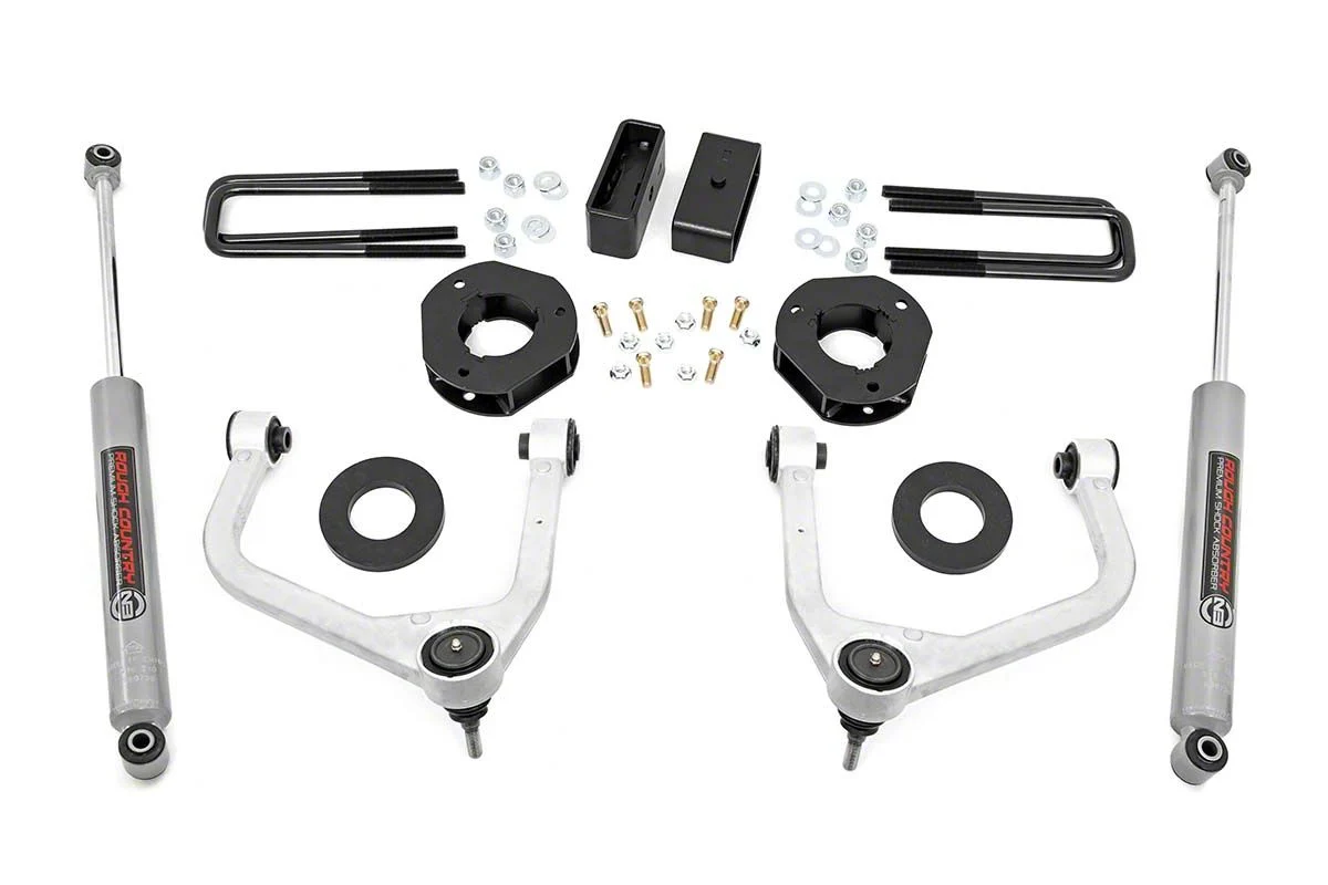 Rough Country Suspension 3.50-Inch Suspension Lift Kit with Upper Control Arms and Premium N3 Shocks (19-24 Sierra 1500 Crew Cab w/ 5.80-Foot Short Box, Excluding AT4 & Denali)