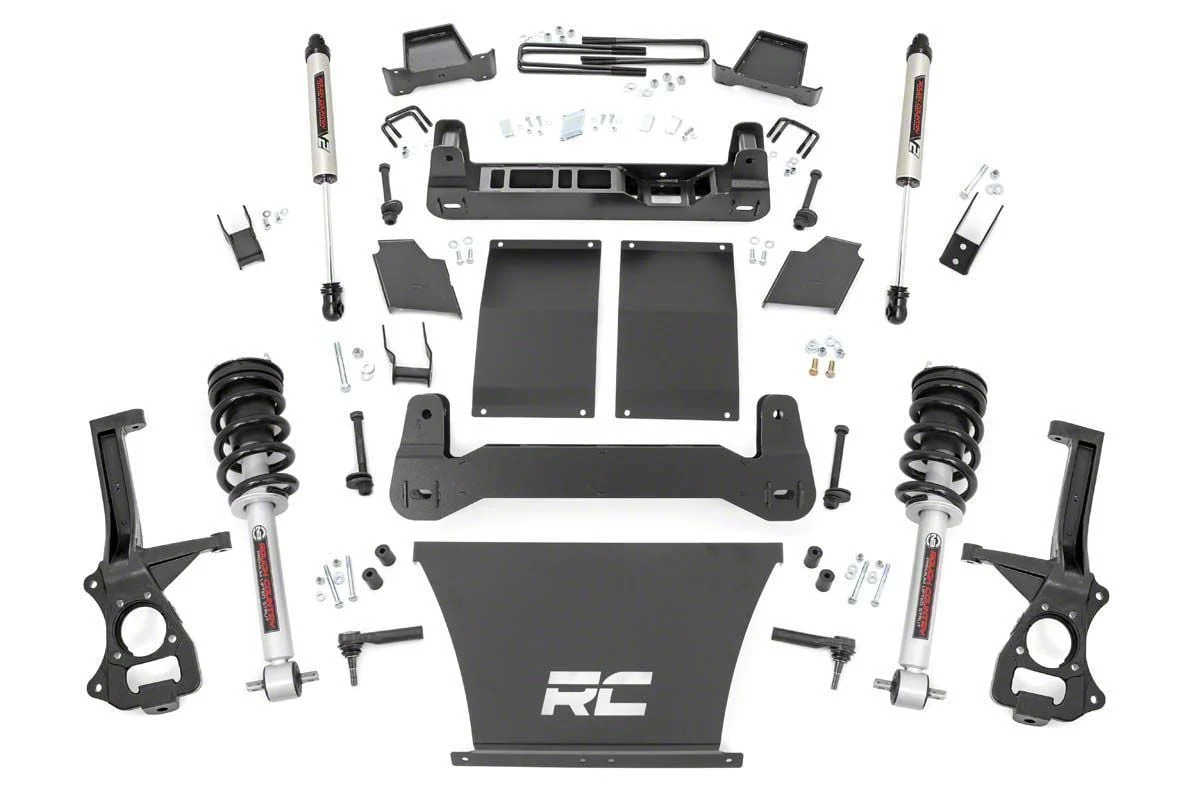 Rough Country 4-Inch Suspension Lift Kit with Lifted Struts and V2 Monotube Shocks (19-26 Sierra 1500 AT4, Excluding Diesel)