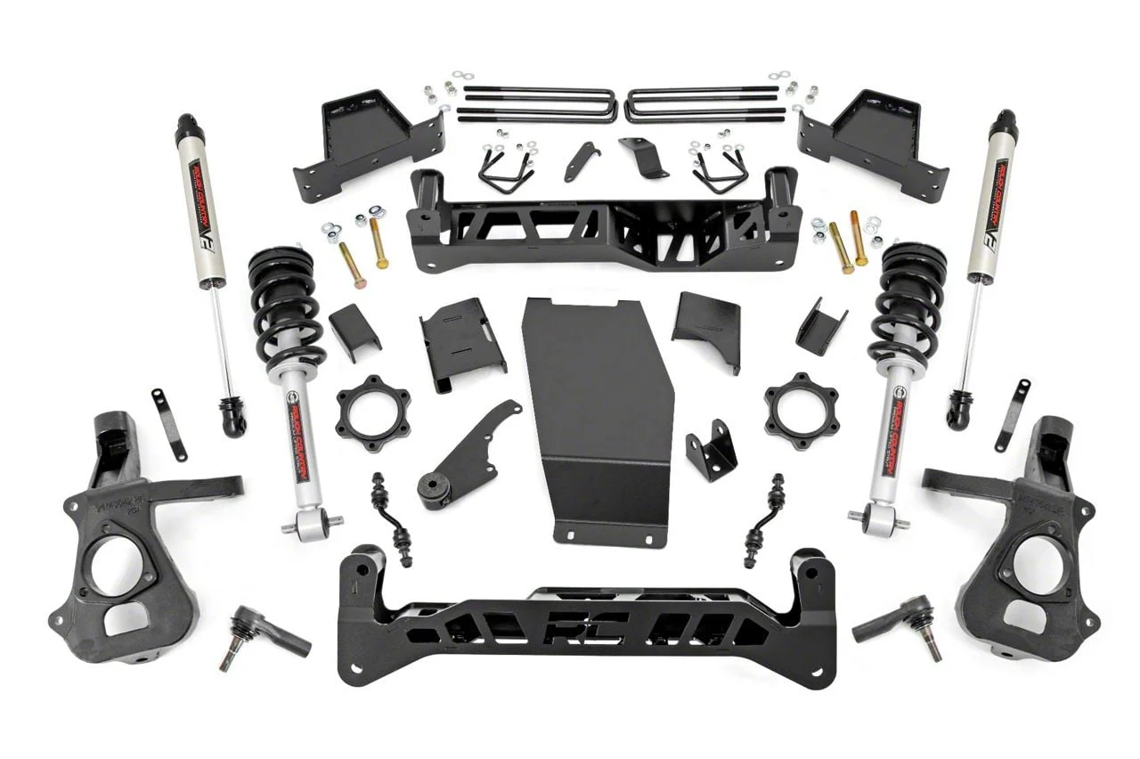 Rough Country 7-Inch Knuckle Suspension Lift Kit with Lifted Struts and Premium N3 Shocks (14-18 4WD Sierra 1500, Excluding Denali)