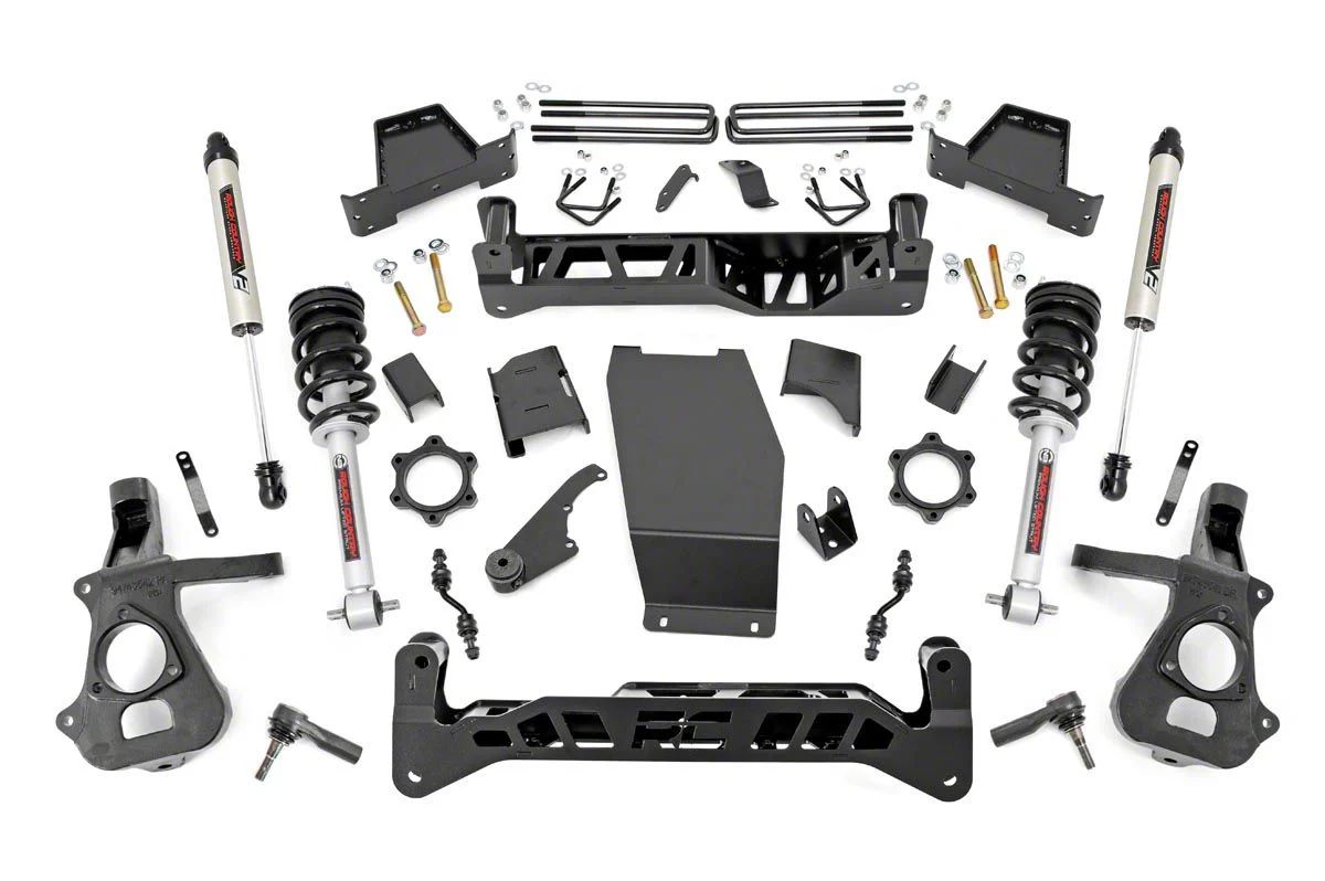 Rough Country 7-Inch Knuckle Suspension Lift Kit with Lifted Struts and V2 Monotube Shocks (14-18 4WD Sierra 1500 w/ Stock Cast Steel Control Arms, Excluding Denali)