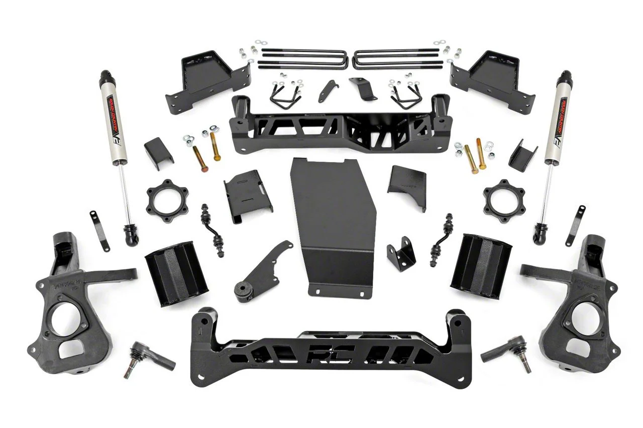 Rough Country 7-Inch Knuckle Suspension Lift Kit with V2 Monotube Shocks (14-18 4WD Sierra 1500, Excluding Denali)