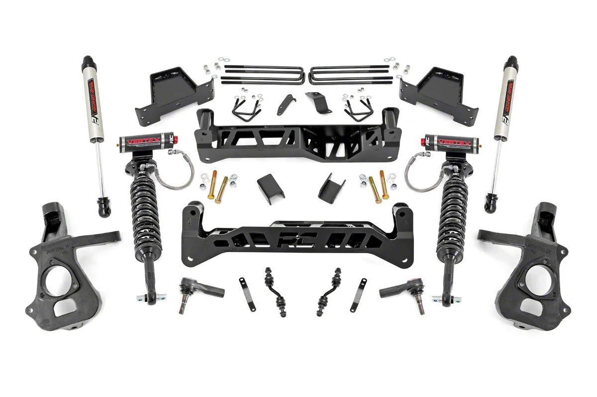 Rough Country Suspension 7-Inch Suspension Lift Kit with Vertex Adjustable Coil-Overs and V2 Monotube Shocks (14-18 2WD Sierra 1500 w/ Stock Cast Aluminum or Stamped Steel Control Arms, Excluding Denali)
