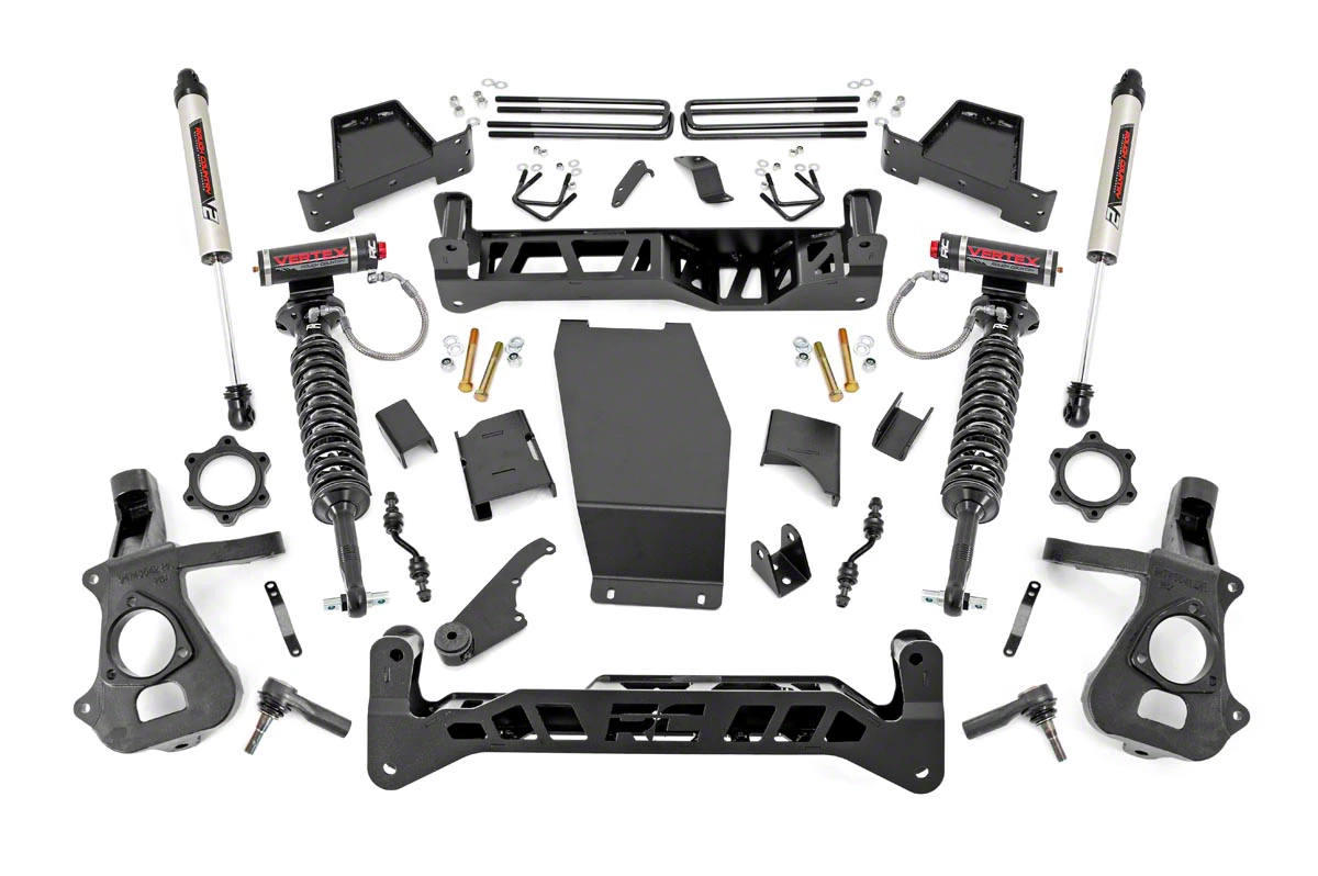 Rough Country Offroad 7-Inch Knuckle Suspension Lift Kit with Vertex Adjustable Coil-Overs and V2 Monotube Shocks (14-18 4WD Sierra 1500 w/ Stock Cast Steel Control Arms, Excluding Denali)