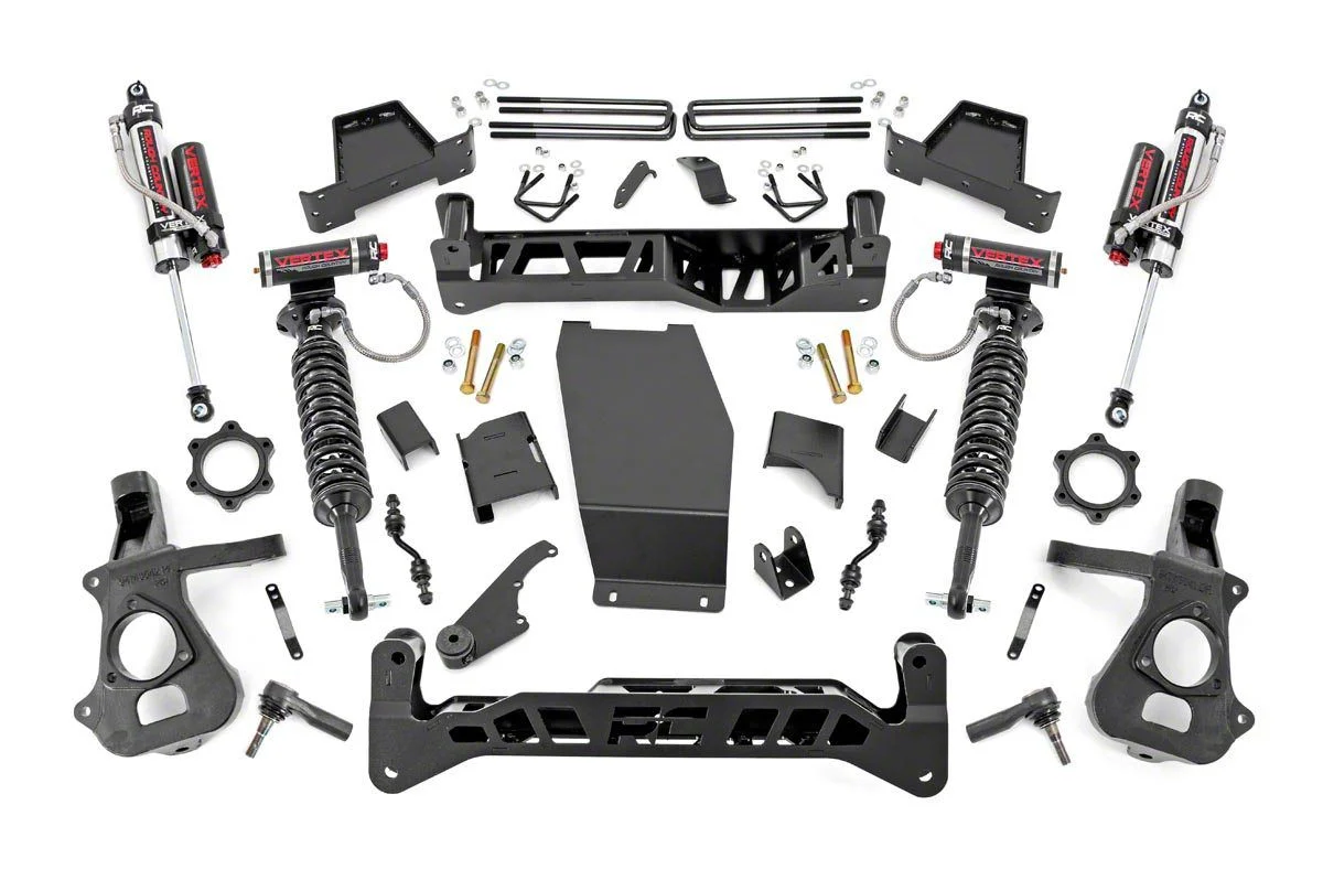 Rough Country Suspension 7-Inch Knuckle Suspension Lift Kit with Vertex Adjustable Coil-Overs and Vertex Reservoir Shocks (14-18 4WD Sierra 1500 w/ Stock Cast Steel Control Arms, Excluding Denali)