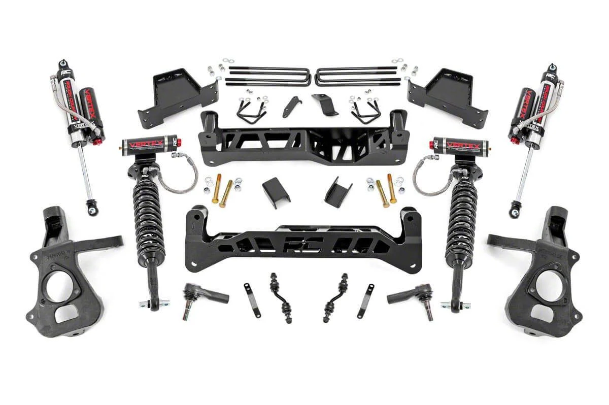 Rough Country Suspension 7-Inch Suspension Lift Kit with Vertex Adjustable Coil-Overs and Vertex Reservoir Shocks (14-18 2WD Sierra 1500 w/ Stock Cast Steel Control Arms, Excluding Denali)