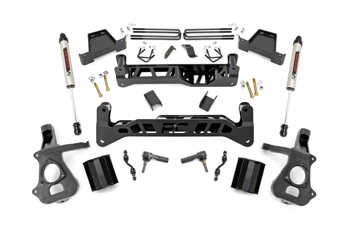 Rough Country 7-Inch Suspension Lift Kit with V2 Monotube Shocks (14-18 2WD Sierra 1500, Excluding Denali)