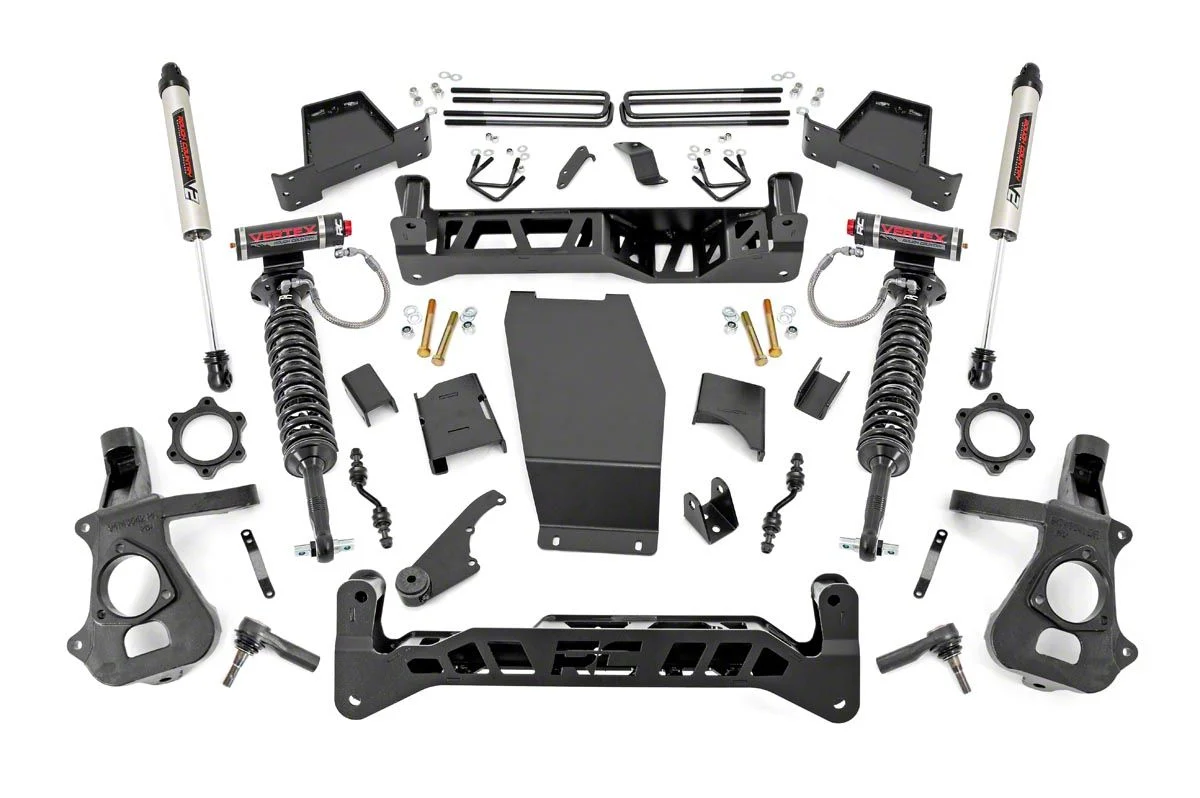 Rough Country Offroad 7-Inch Knuckle Suspension Lift Kit with Vertex Adjustable Coil-Overs and V2 Monotube Shocks (14-18 4WD Sierra 1500 w/ Stock Cast Aluminum or Stamped Steel Control Arms)