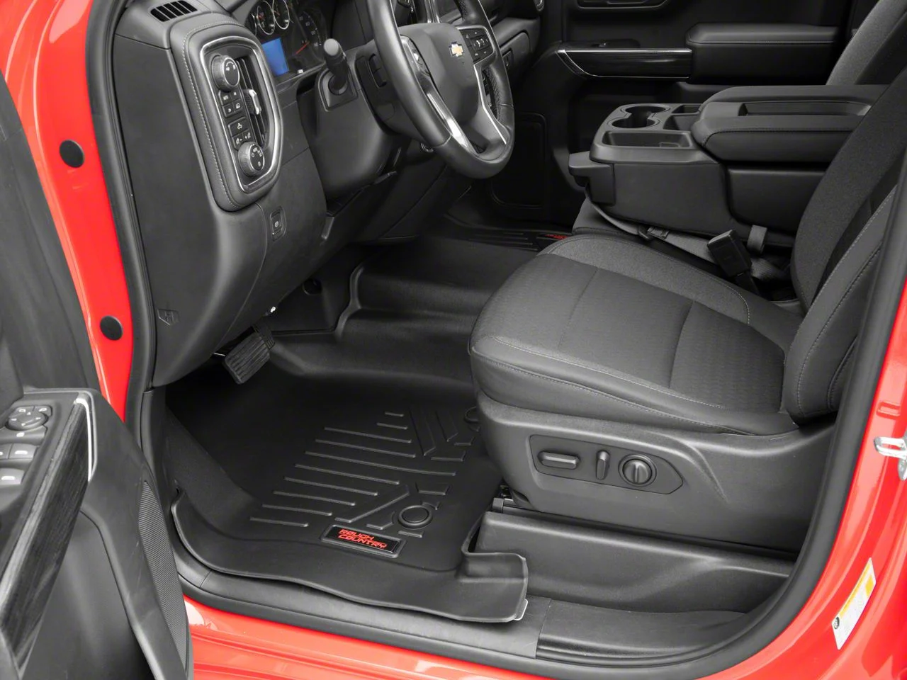 Rough Country Heavy Duty Front Floor Mats; Black (19-26 Sierra 1500 Crew Cab w/ Front Bench Seat)